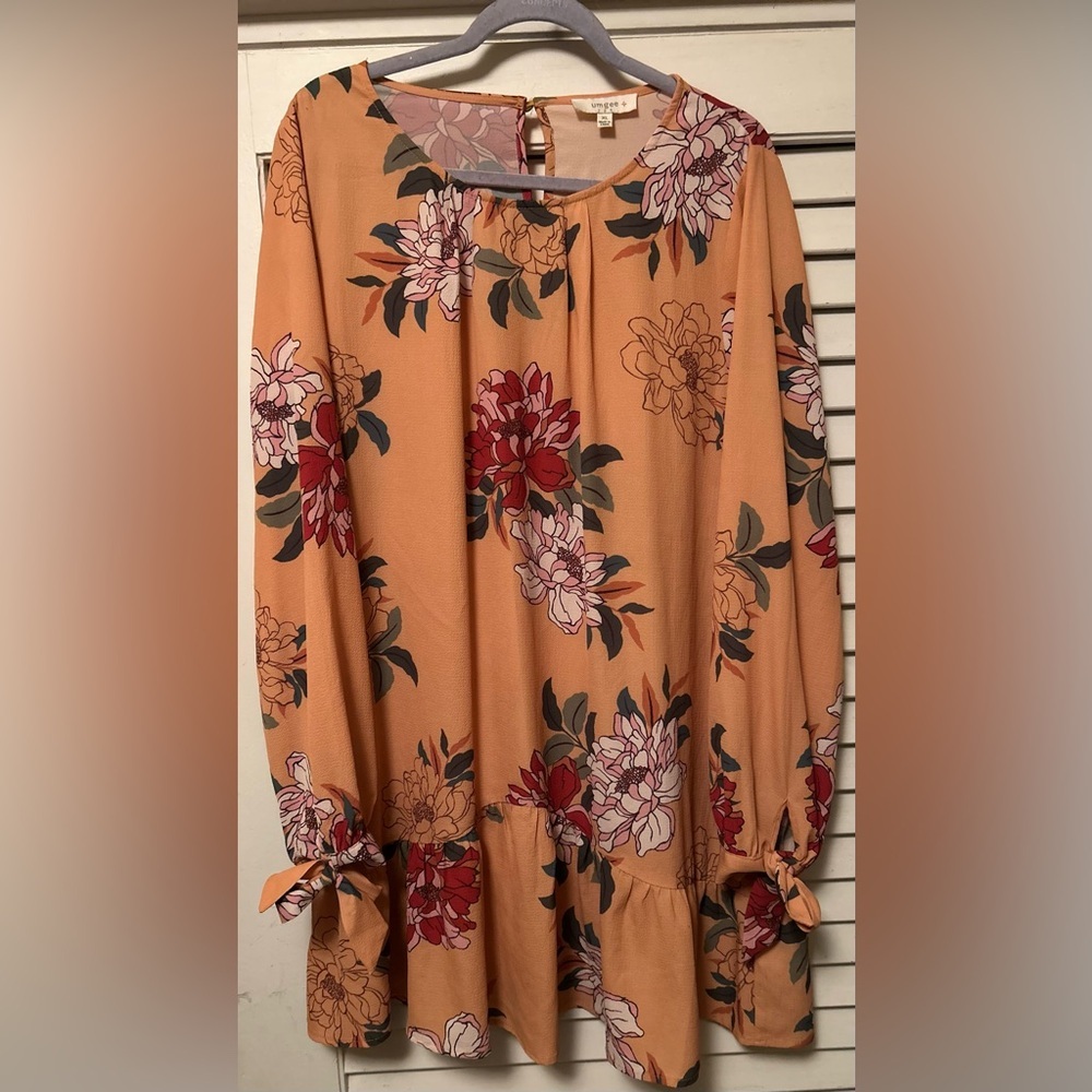 Umgee Long Sleeve Floral Dress in Mustard